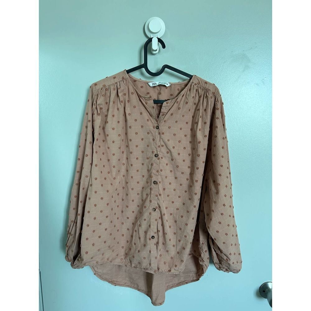 Zara EUC Puff Sleeves Polkadot Blouse Dust Pink Size M - Picture 5 of 9